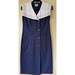 Vintage Laura Ashley Womens Navy Midi‎ Sailor Dress Sz 8 Preppy Coastal Nautical
